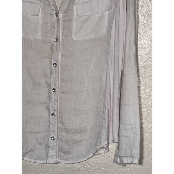 INC. International Concept 8 White Linen Rayon Blouse Pockets Roll Tab Sleeves - Picture 8 of 16